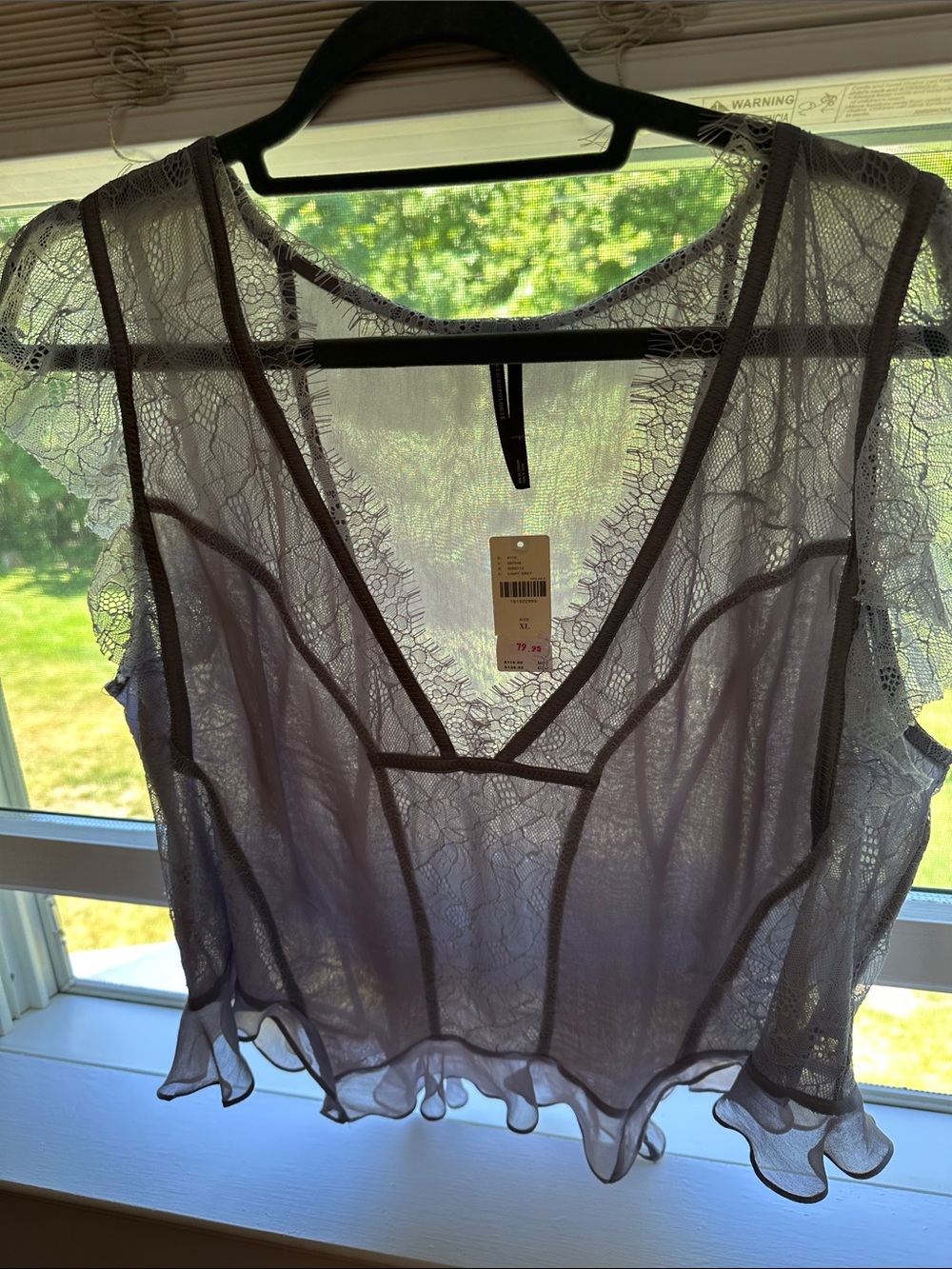 Anthropologie Lace-Panel Ruffle V-Neck Top in Dusty Lavender - Picture 5 of 6